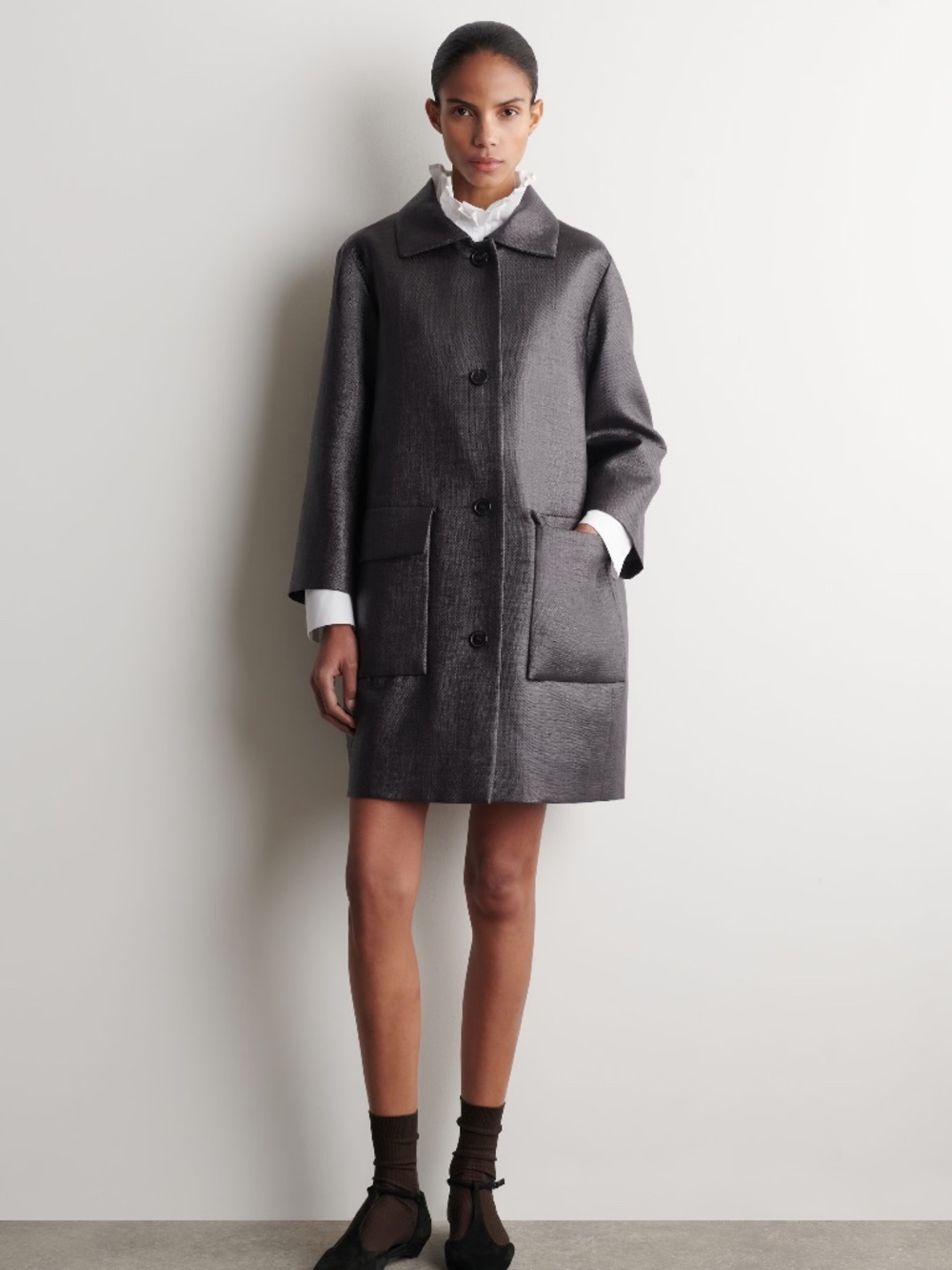 COS TEXTURED SINGLE-BREASTED COAT  Size Medium M (Grey)